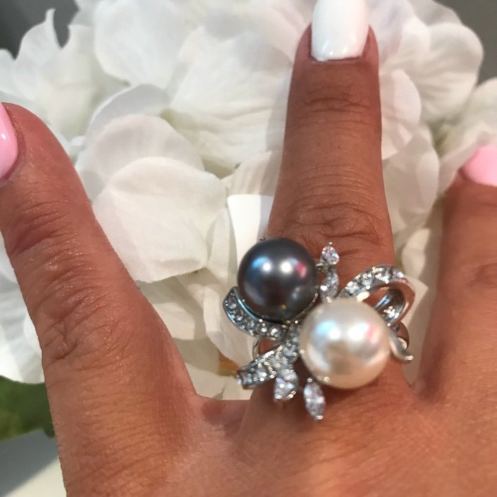 Simulated Pearl Platinum plated Ring